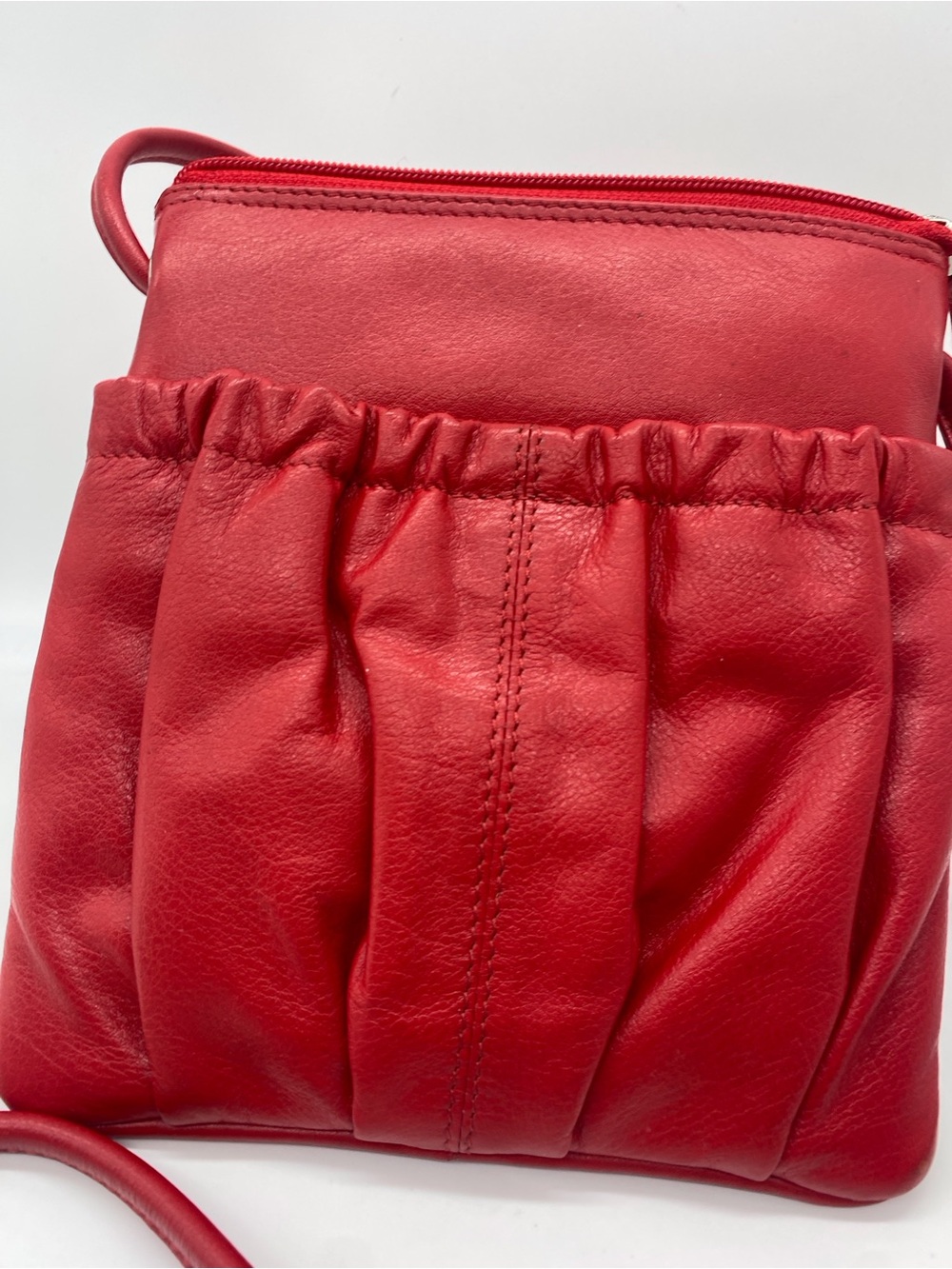 Gathered Red Leather Crossbody Bag